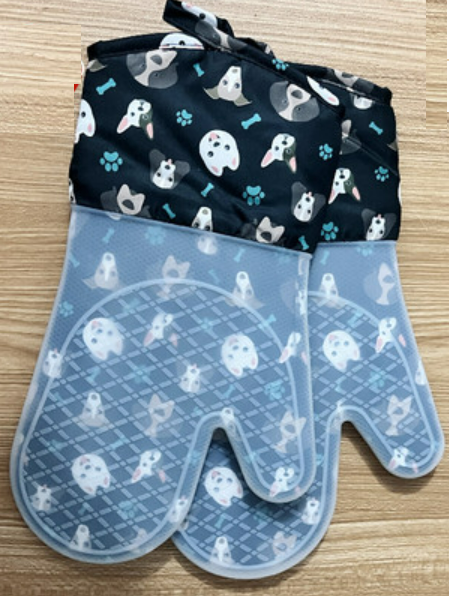 Hot selling 2 pieces of silicone cotton thermal insulation anti-scald gloves (puppy pattern) (size: 32*19CM)