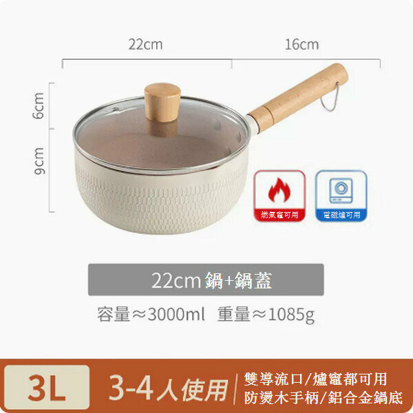 熱賣雪平鍋麥飯石奶鍋【22cm白色含蓋】