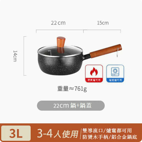 熱賣雪平鍋麥飯石奶鍋【22cm黑色含蓋】