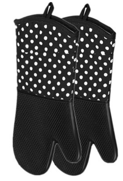 Hot selling 2 pieces of silicone cotton thermal insulation anti-scald gloves (black) (size: length 45CM)