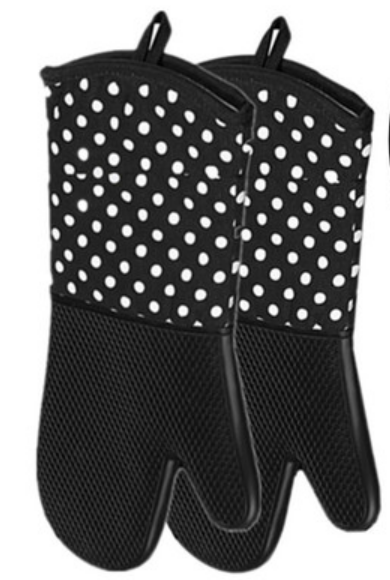 Hot selling 2 pieces of silicone cotton thermal insulation anti-scald gloves (black) (size: length 40CM)