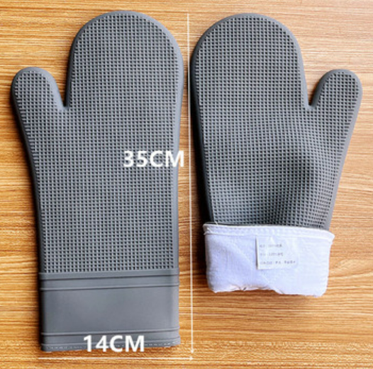 Hot selling 2 pieces of silicone cotton thermal insulation anti-scald gloves (grey) (size: 35*14CM)