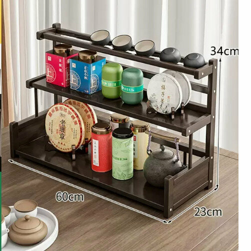 熱賣木製茶具置物架（胡桃色【三層款】60cm長）