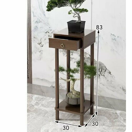 Hot selling wooden floor-standing flower stand (Chinese style flower table with drawers [walnut color] (large size))