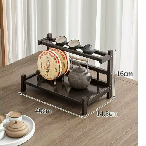 熱賣木製茶具置物架（胡桃色【二層款】40cm長）