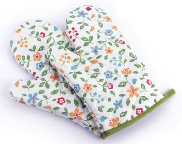 Hot selling 2 pieces of cotton thickened anti-scald gloves (flower and grass color) (size: 27CM*16CM)