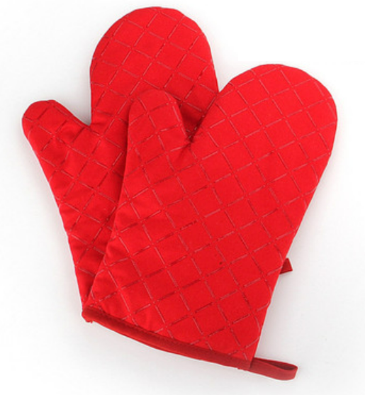 Hot selling 2 silicone cotton thickened anti-scald gloves (red) (size: 27CM*16CM)