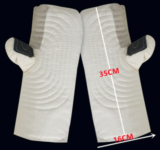 Popular 2 piece canvas high temperature resistant and insulating thick quilted gloves (white armor cloth) (size: length 35CM)