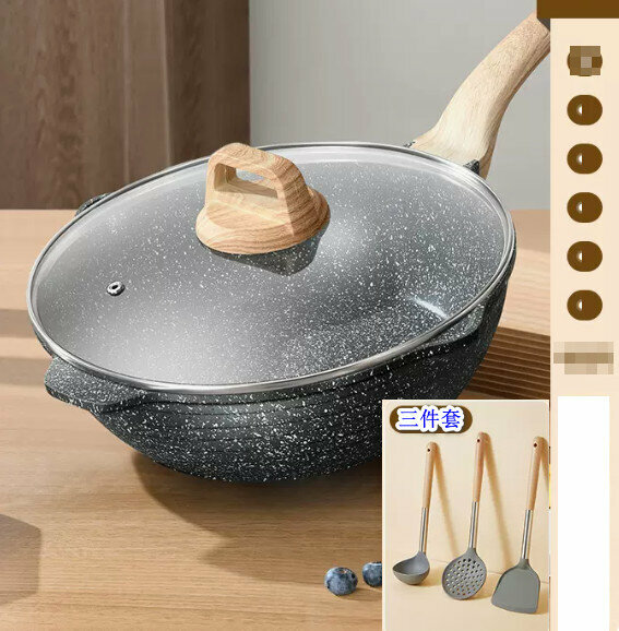 Hot style medical stone non-stick pan [Thickened medical stone frying pan [comes with three-piece spatula set]] [Specification: 30CM]