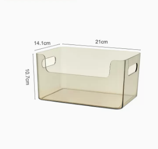 Popular PET transparent lidless storage box for desktop debris (small brown size) (size: 21*14.1*10.7CM)