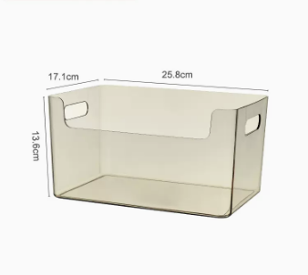 Popular PET transparent lidless storage box for desktop debris (brown medium) (size: 25.8*17.1*13.6CM)