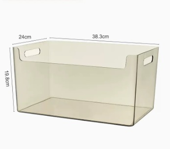 Popular PET transparent lidless storage box for desktop debris (brown extra large) (size: 38.3*24*19.8CM)