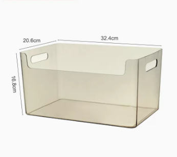 Hot style desktop debris PET transparent lidless storage box (brown large size) (size: 32.4*20.6*16.8CM)