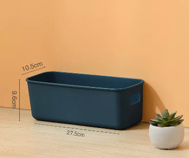Popular solid color frosted plastic debris storage box without lid (quiet blue) (size: 27.5*10.5*9.6CM)