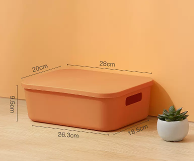 Popular solid color frosted plastic debris storage box with lid (twilight orange) (size: medium-26.3*18.5*28*20*9.5CM)