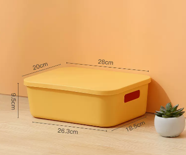Popular solid color frosted plastic debris storage box with lid (primrose yellow) (size: medium-26.3*18.5*28*20*9.5CM)