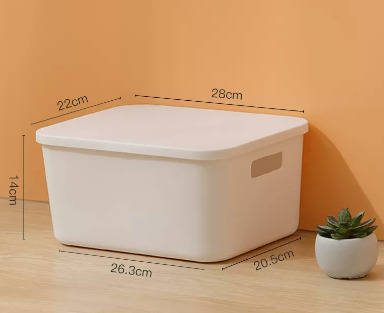 Popular solid color frosted plastic debris storage box with lid (ivory white) (size: large-26.3*20.5*28*22*14CM)