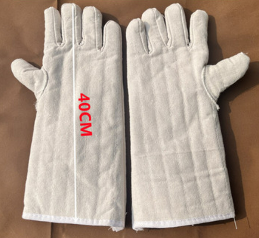 Hot style 2 five-finger canvas insulation and high temperature resistant long gloves (size: 40CM*18CM)