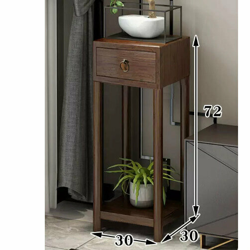 Hot-recommended wooden floor-standing flower stand (walnut color drawer model medium size)