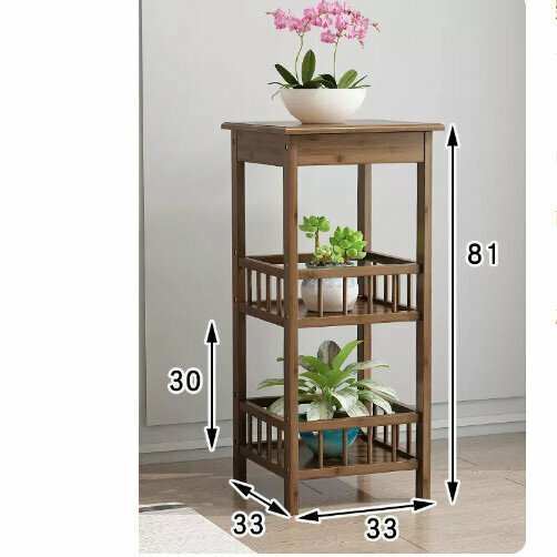 Hot-recommended wooden storage rack (three-layer square flower rack (brown))