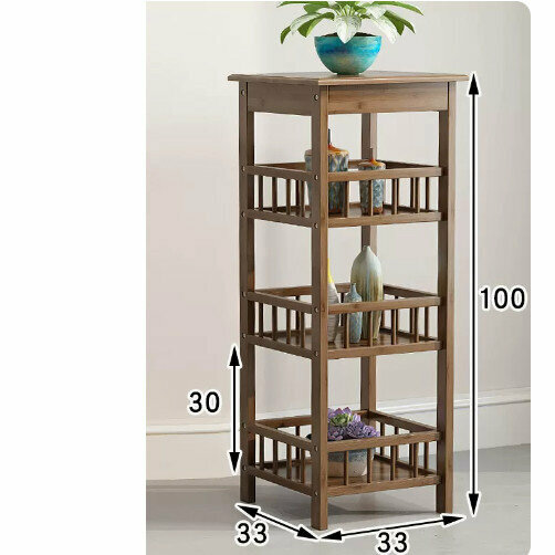 Hot-recommended wooden storage rack (four-layer square flower rack (brown))