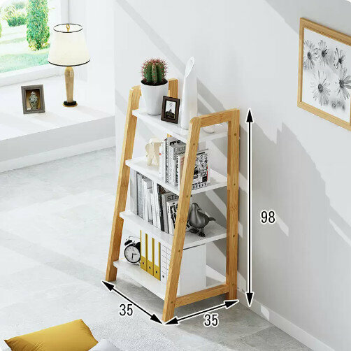 Hot push wooden floor-standing flower stand (four-layer trapezoidal white board length 35)