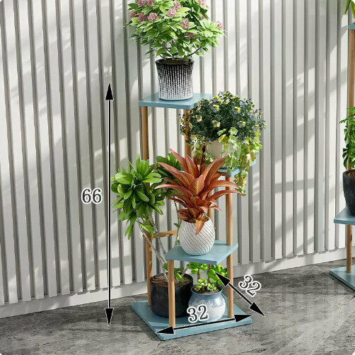 Hotly recommended wooden floor-standing flower stand (classic four-layer [fresh blue])