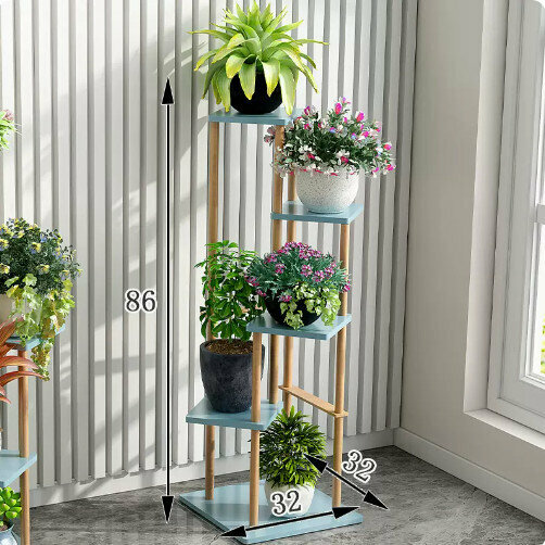 Hotly recommended wooden floor-standing flower stand (classic five-layer [fresh blue])