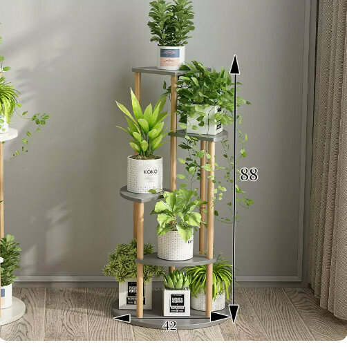 Hotly recommended wooden floor-standing flower stand (five-layer fan-shaped [light luxury gray])