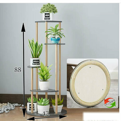 Hotly recommended wooden floor-standing flower stand (five-layer fan-shaped [light luxury gray] with turntable)