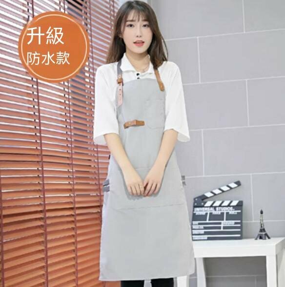 新款奶茶店餐廳烘焙師圍裙（防水帆布掛脖織帶灰色）