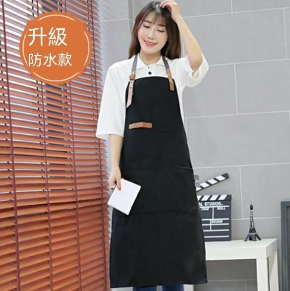 新款奶茶店餐廳烘焙師圍裙（防水帆布掛脖織帶黑色）