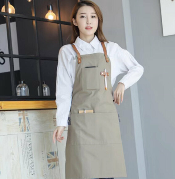 熱賣西餐廳奶茶花藝店工作圍裙（帆布交叉-深灰色）