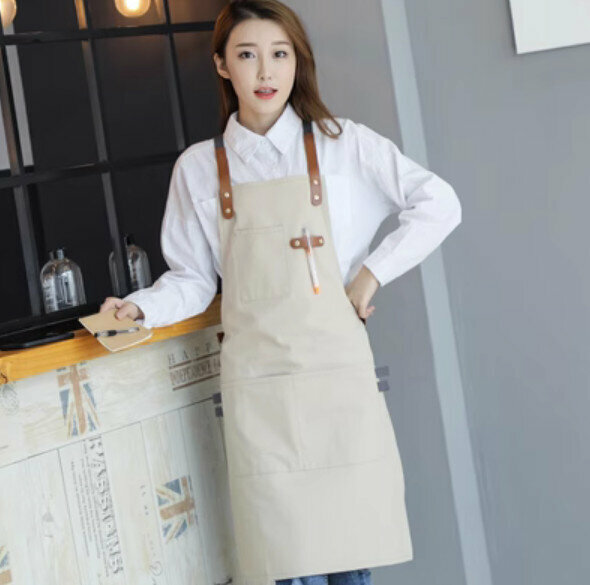 熱賣西餐廳奶茶花藝店工作圍裙（帆布交叉-杏色）