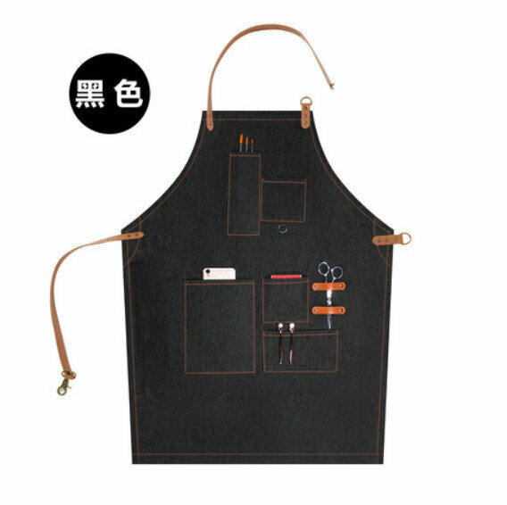 熱賣廚房餐飲工作圍裙（牛仔A款鑰匙扣-黑色）