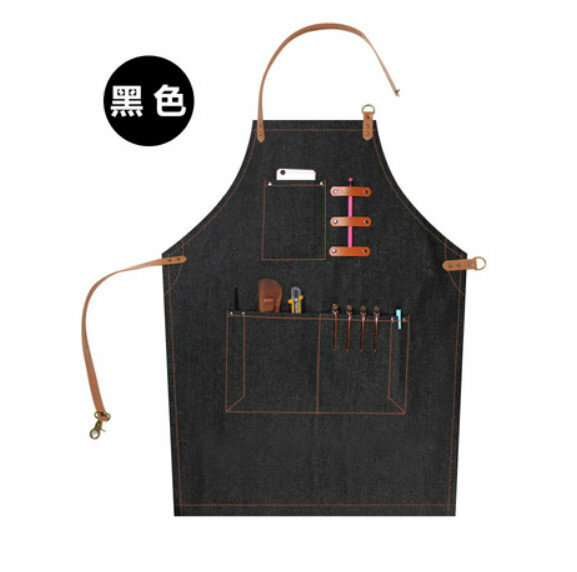 熱賣廚房餐飲工作圍裙（牛仔B款鑰匙扣-黑色）