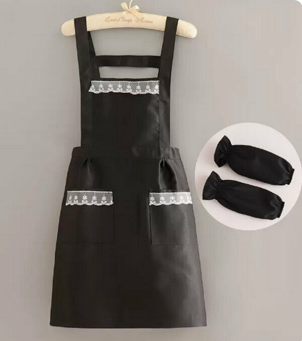熱賣粉嫩少女心均碼圍裙-Z11蕾絲製服呢公主裙純黑+套袖
