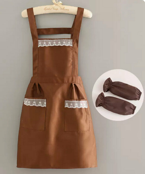 熱賣粉嫩少女心均碼圍裙-Z11蕾絲製服呢公主裙純咖+套袖