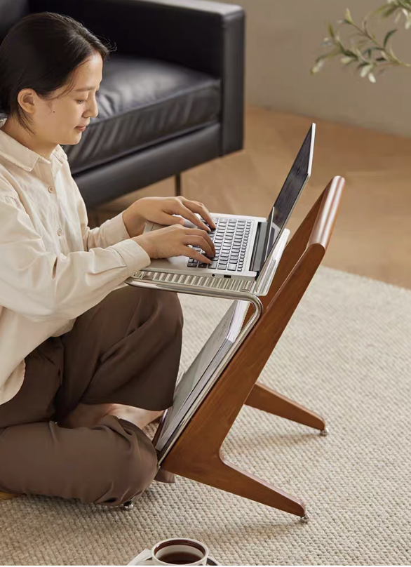 川木人 置物沙發玻璃茶几床頭櫃桌(胡桃色)