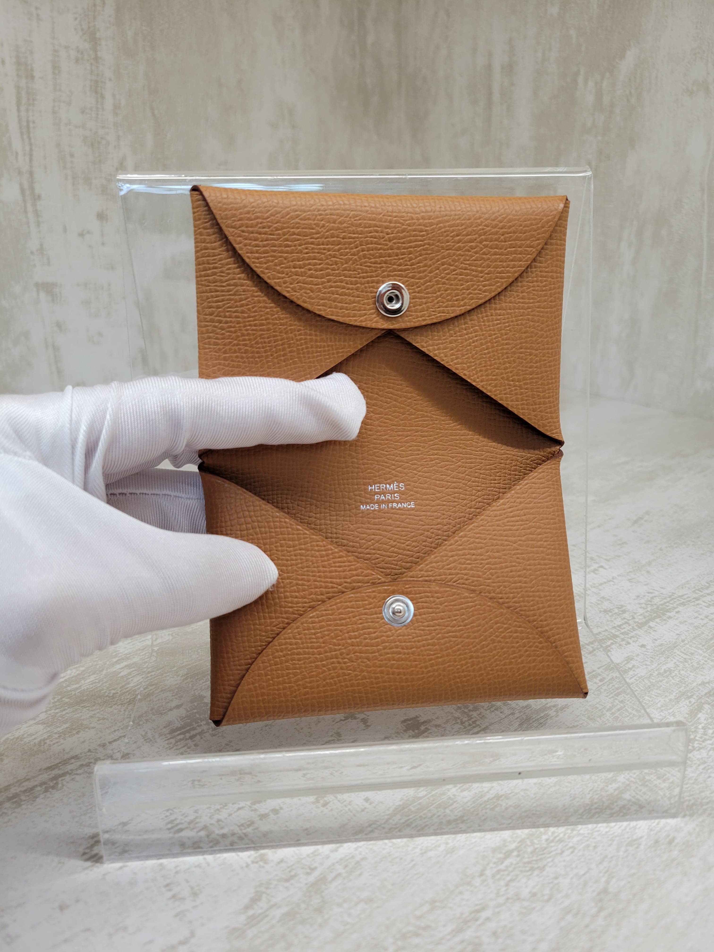 HERMES CALVI  GOLD EPSOM 卡包 金棕