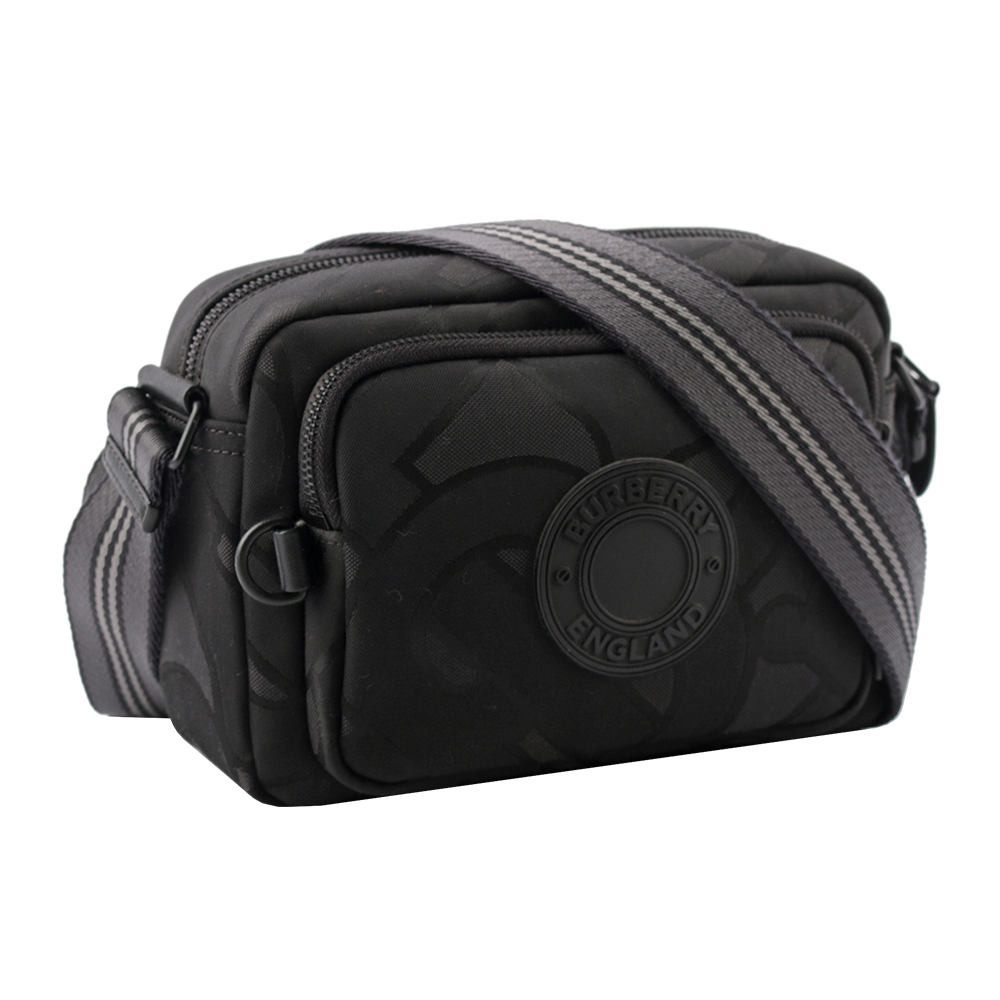 【BURBERRY】Monogram 標誌緹花帆布拉鍊口袋斜背包
