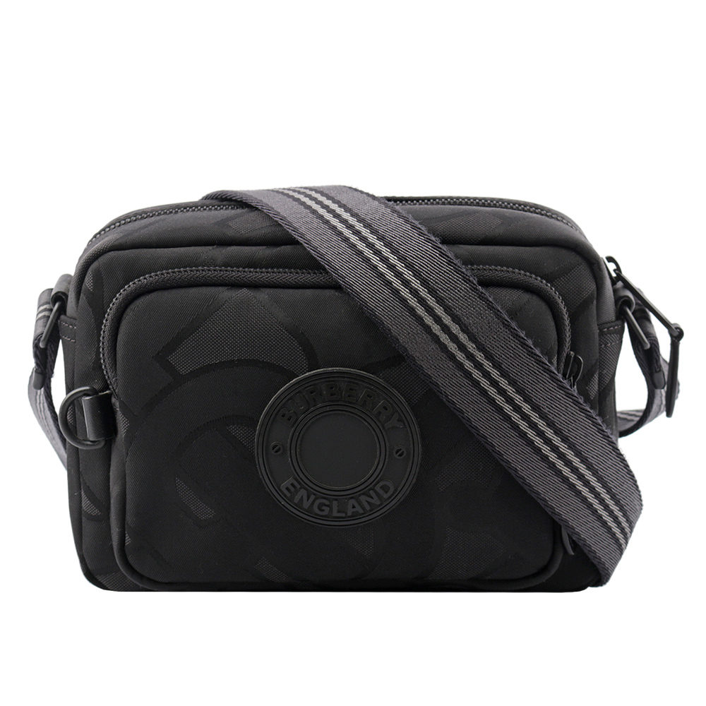 【BURBERRY】Monogram 標誌緹花帆布拉鍊口袋斜背包