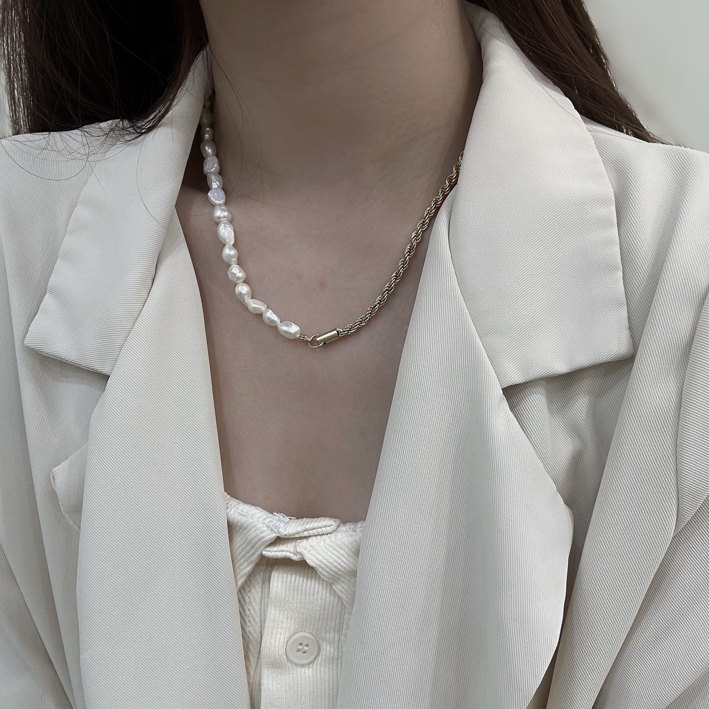 【鈦鋼】時光．珍珠頸鏈