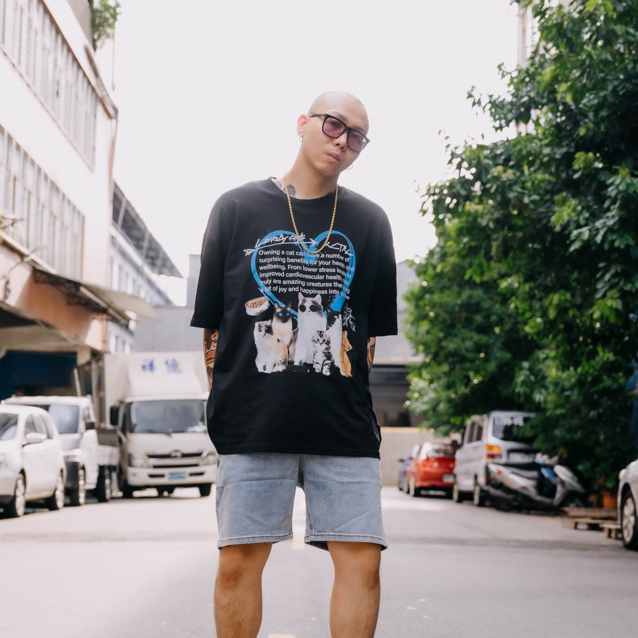 XCTRL 休閒素面牛仔短褲-藍