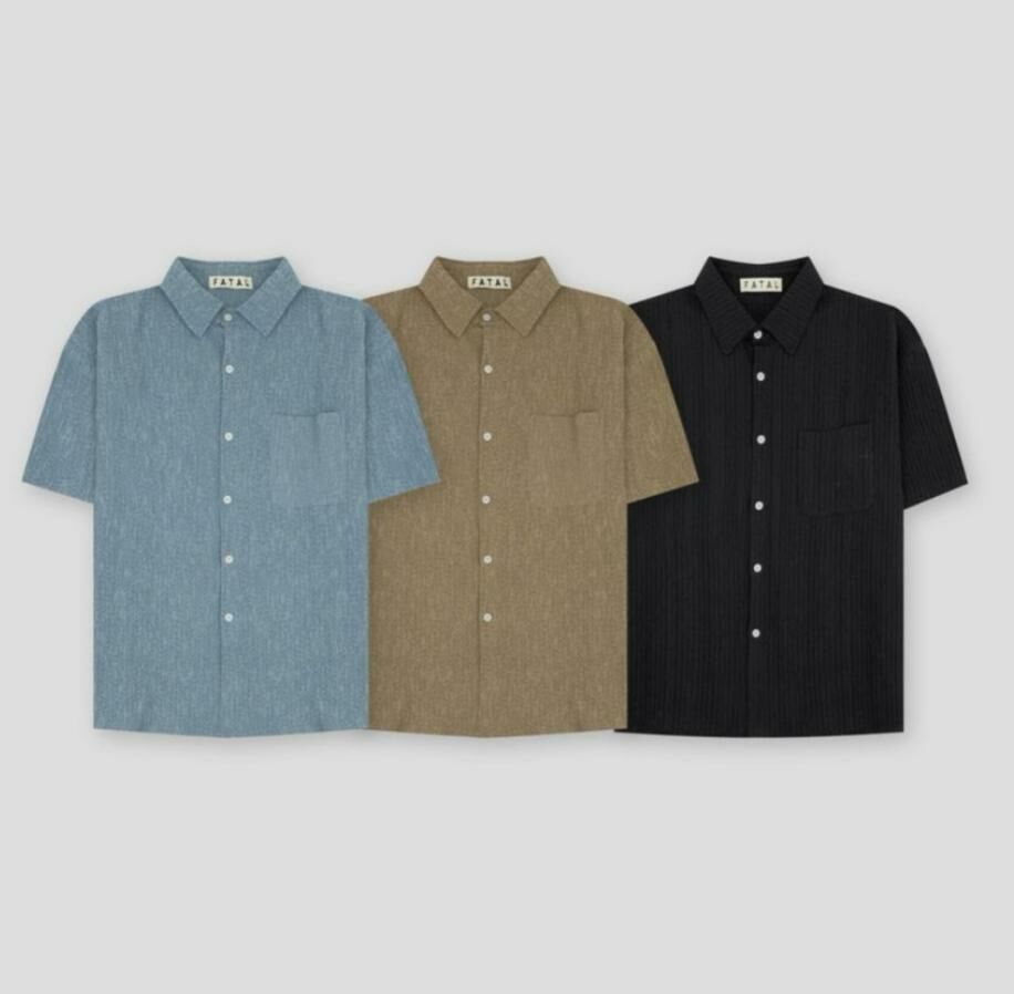 淨色暗直紋短袖恤衫 FATAL-019S