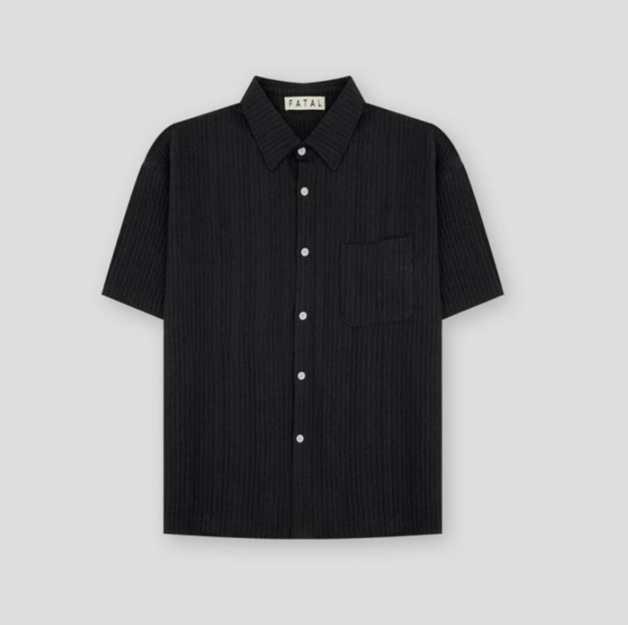 淨色暗直紋短袖恤衫 FATAL-019S