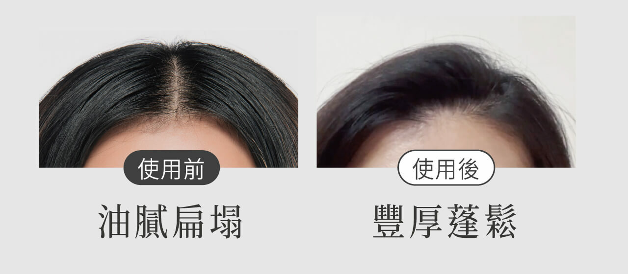 使用前油膩扁塌，使用後豐厚蓬鬆
