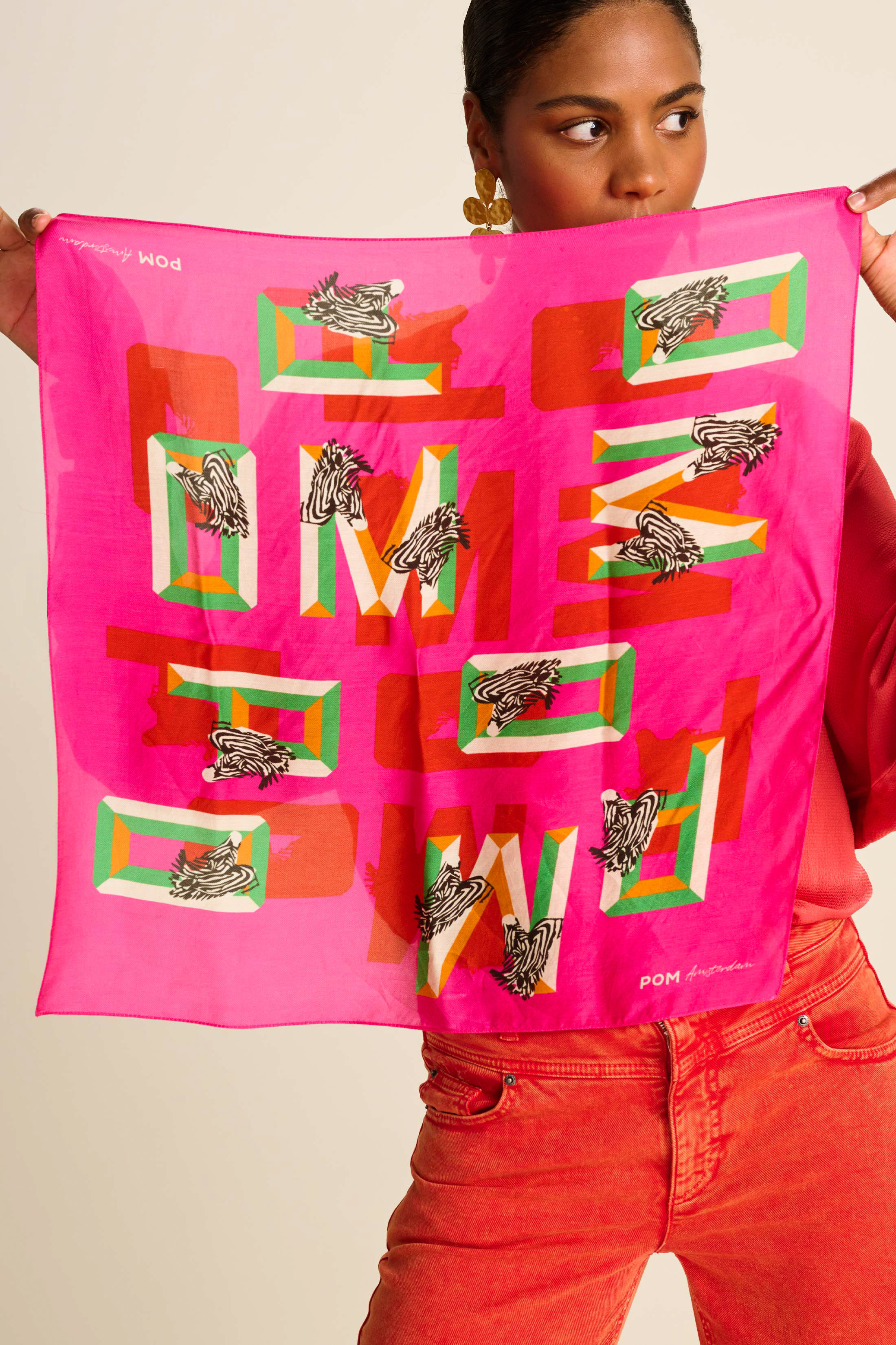 POM 手繪印花圍巾