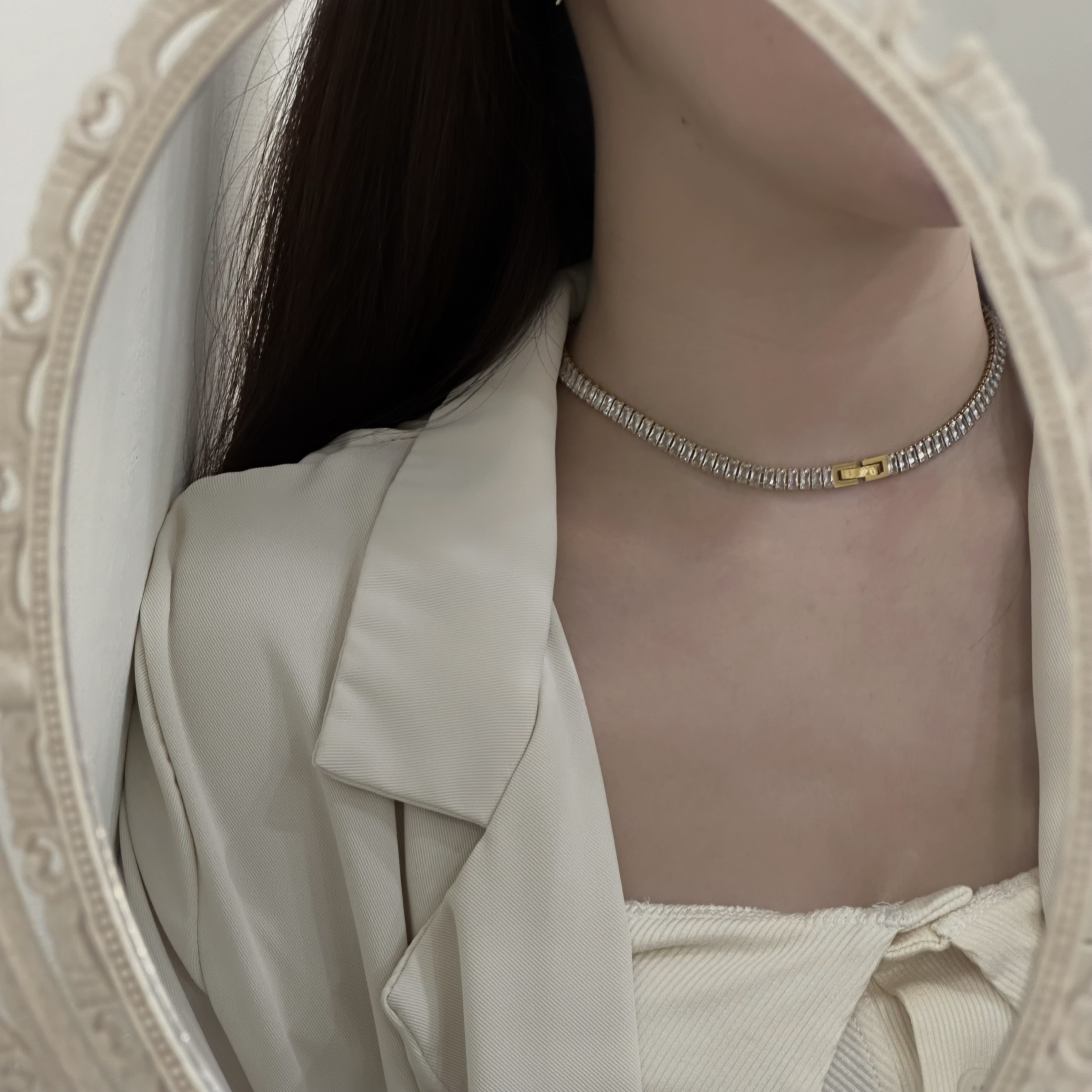 【鈦鋼】滿圈鋯石頸鏈