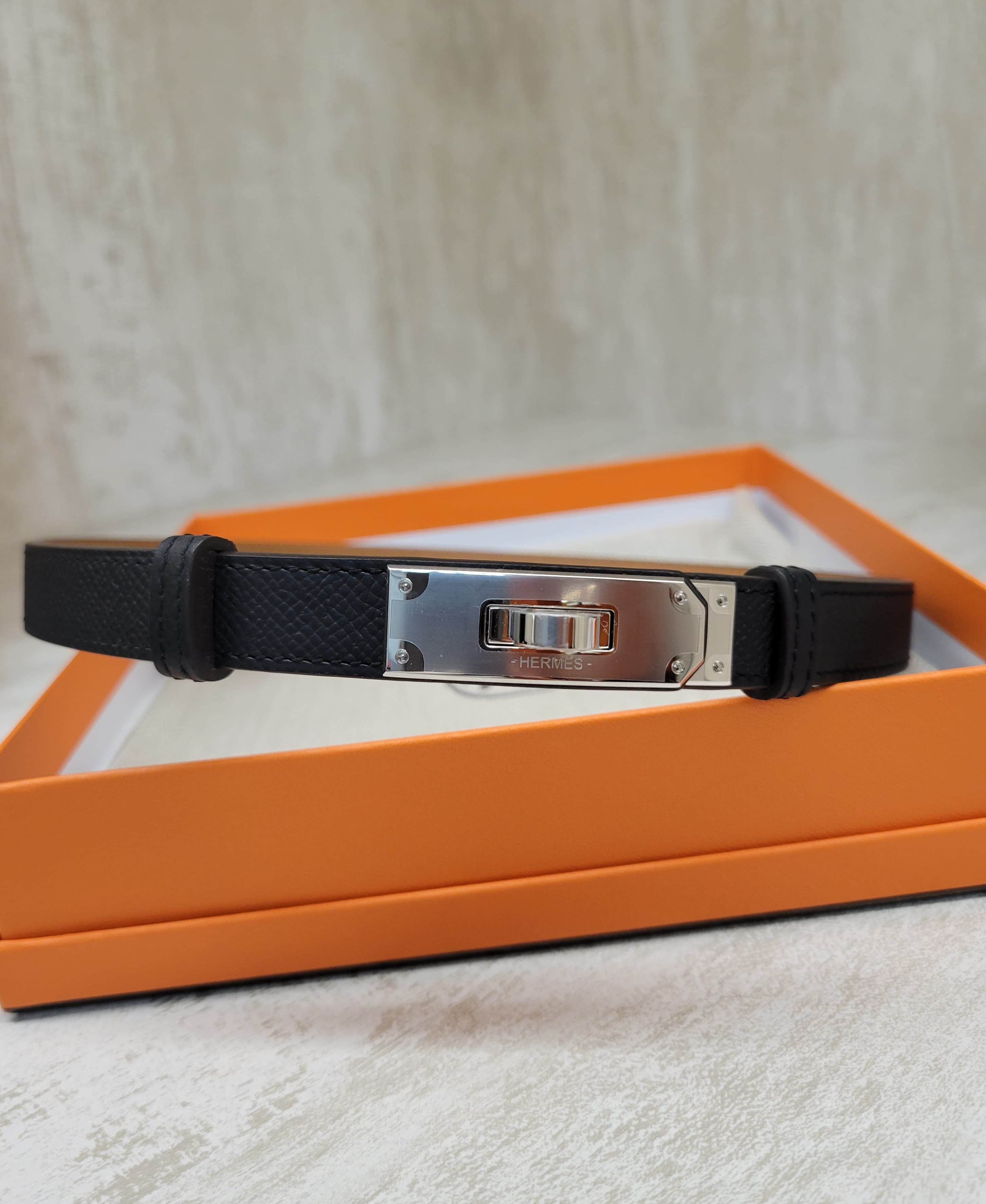 HERMES KELLY BELT NOIR P 黑銀